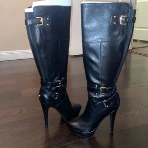 Brand new never worn Guess black knee high buckle boots